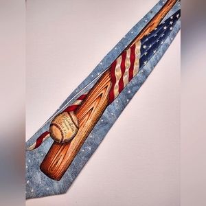 1980's Novelty American Flag Baseball VanHeusen Silk Tie